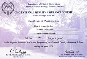 Certification of Excellence awarded to Jerath Path Labs -Get Accurate Allergy and Other Test Results